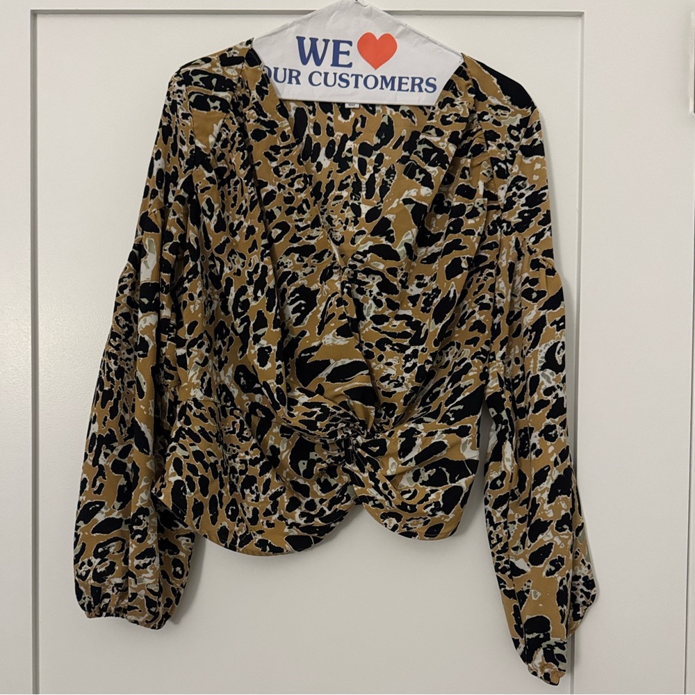 Topshop Leopard Print Long Sleeve Blouse, Size 6